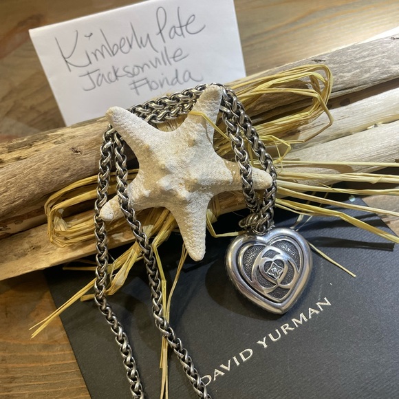 Authentic David Yurman wheat chain,solid sterling silver heart charm/enhancer. - Picture 3 of 12